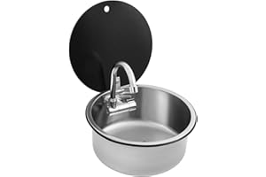 QUSKLISU Cafe Bar Kitchen RV Sink with Folding Faucet A and Lid, Stainless Steel RV Kitchen Sink Single Bowl Hand Wash Basin Drop In Sink for Camper Trailer Bar Caravan Home Trailer Accessories