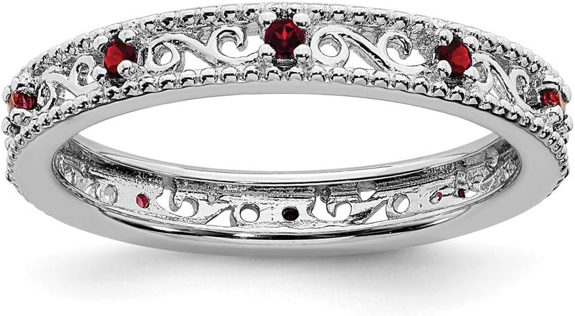 FB Jewels Solid Sterling Silver Stackable Expressions Garnet Ring