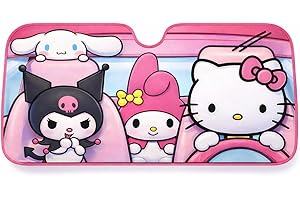 SURREAL ENTERTAINMENT Hello Kitty Car Shade | Hello Kitty Sunshade Car | Carshade Auto Front Windshield Kawaii Kitty Sunshade | 58" X 27.5" | Fits Most Standard Windshields | Officially Licensed