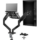 WALI Laptop Mount for Desk, Monitor Arm Mount for 17"-32”Computer Screen and 11.6" - 17.3" Notebook,Dual Monitor Mount Holds up to 19.8lbs, Laptop Tray Stand with Gas Spring Arm (GSMP002LP), Black