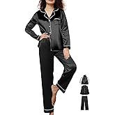 WJing Yi Jia 3Pcs Womens Silk Pajamas Set XS-3XL Satin Pajama Sets Silky Pjs Set Long Sleepwear Pj Sets Loungewear Nightwear