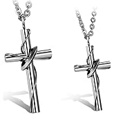 OIDEA Couples Lingering Cross Pendant Necklace: Mens Womens Stainless Steel Matching Necklace for Couples Jewelry Gift
