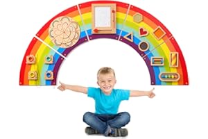 Monläurd® Wooden Rainbow Busy Board - Sensory Wall Activity Panel for Toddlers & Babies, Fine Motor Skills Development, Educational Screen-Free Toy for Playroom, Nursery, Daycare
