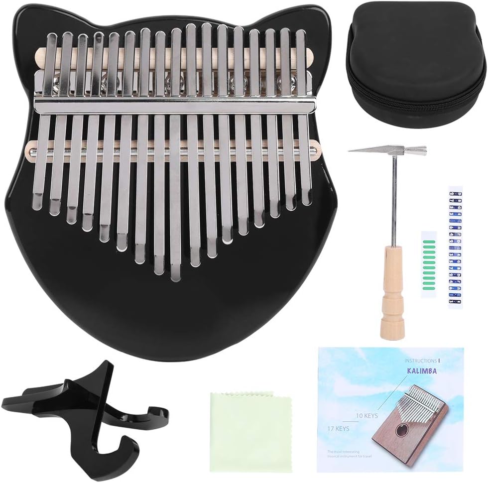 Thumb Piano Kit,Kalimba Crystal Fox Shape 17 Key for Beginner Compact Structure with Bag Tuning Hammer Bracket Wiping Cloth Music Instrument(black) Musical Instrument