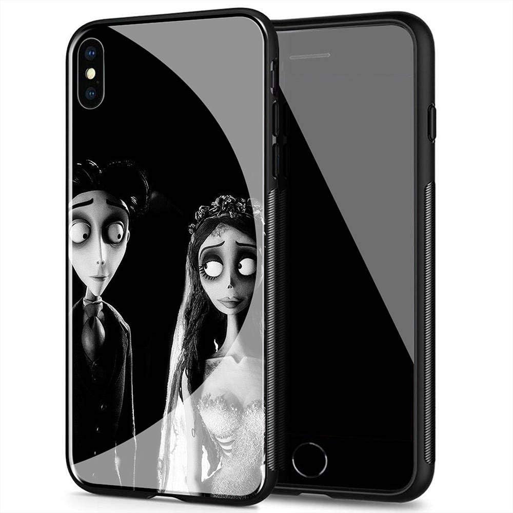 iPhone 7 Plus Case, iPhone 8 Plus Case, Tempered Glass Back Cover Soft Silicone Bumper Compatible with iPhone 7 Plus/8 Plus AM-38 Corpse Bride