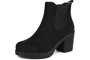DREAM PAIRS Women's High Chunky Heel Chelsea Ankle Boots Slip On Elastic Fall Heeled Booties Shoes