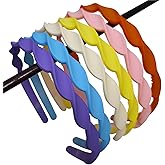 6pcs Wavy Colorful Plastic Headbands for Girls Women, Thin Design Hairband with Inner Teeth Multicolor