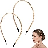 DOPENSPI 2PCS Gold Thin Hairbands, Metal Gold Cable Chaplet Chain Headband Non Slip Golden Headband for Women Golden Hair Accessories for Women Girls