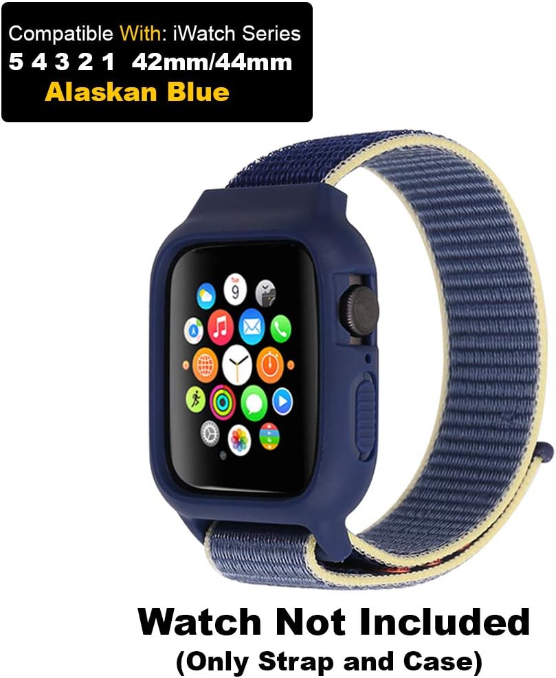 CellFAther® Nylon Strap with Case for iWatch 42mm/44mm Series 5/4/3/2/1 -Alaskan Blue (Watch Not Included)