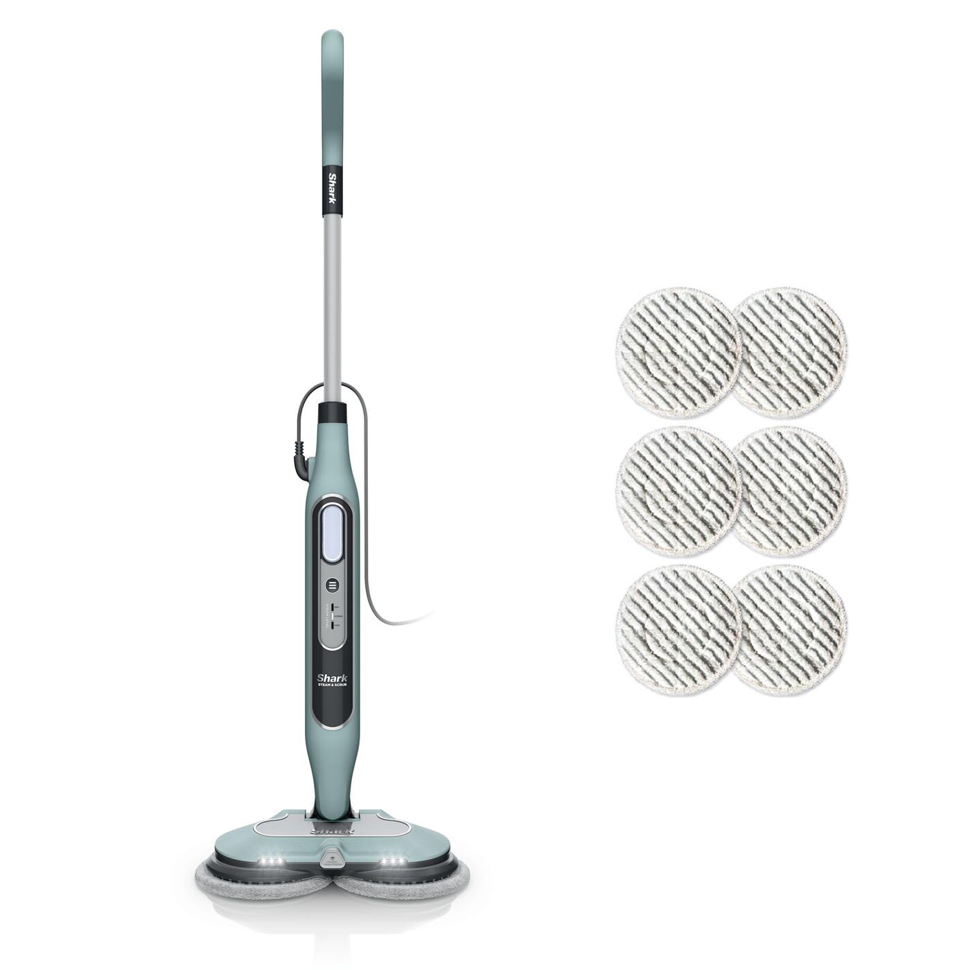 Shark Dampfreiniger Mop, automatisch, mit Steam Blaster, 6 Schmutzfänger-Pads, 3 Dampfstufen, bei Flecken und Schmutz, hygienische Reinigung für versiegelte Hartböden, 8m Kabel, Salbei-Grün, S8201EUCP