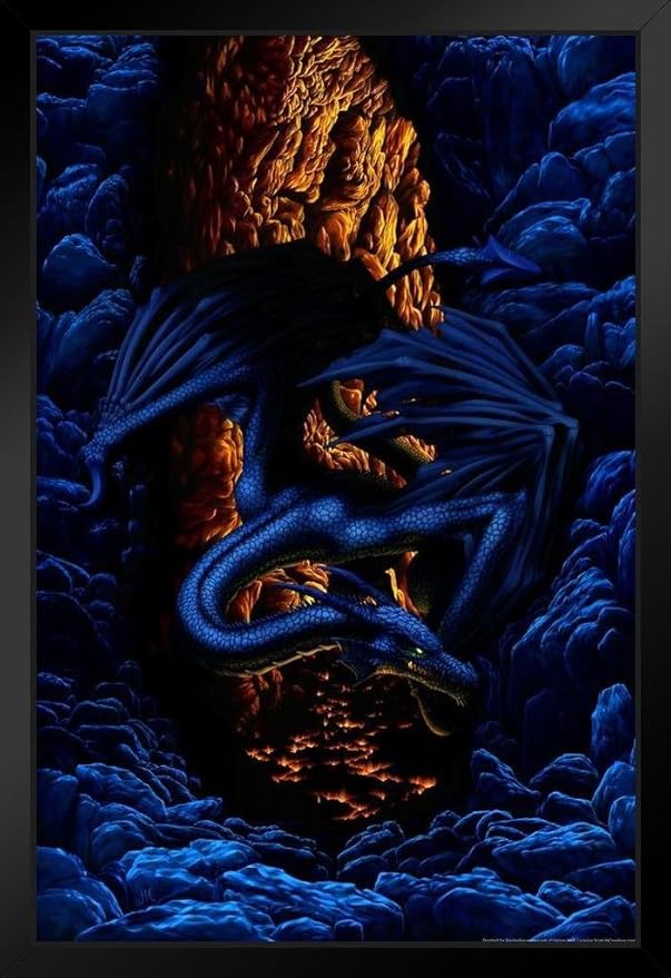 Midnight Dragon Art Print Black Wood Framed Poster 14x20