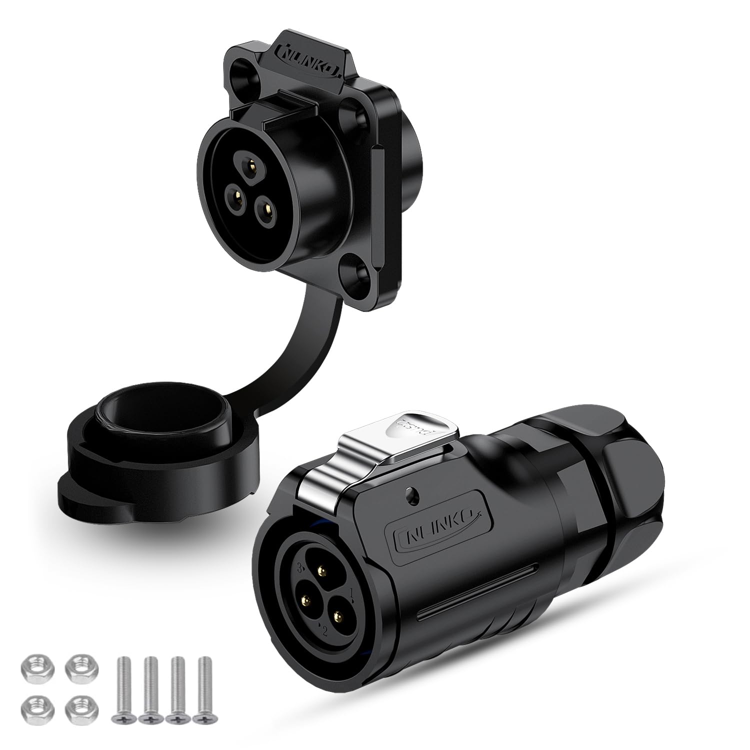 CNLINKO LP-16 Industrial Waterproof Connector IP68 Circular Connector Quick Plugging Aviation Connector PBT Plastic Shell Connector Fast Release Connector M16 2-9 Pin Flange Socket (3 Pin)