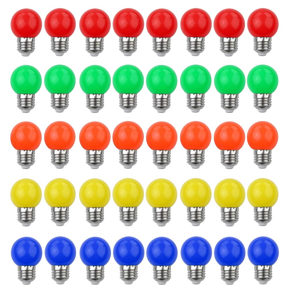 V-TOO 40 Pack ColouredLight Bulb E27 Screw Cap 3W LED Light Bulbs Mood Ambiance Lighting for Home Decoration Party Patio Christmas Effect Lights Multi Colour Red Yellow Blue Green Orange