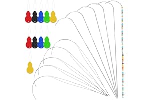 IOUALEY 5 Pcs 4 Inch Big Eye Curved Beading Needle + 6 Pcs 7.5 Inches Curved Bead Spinner Needles,10 Pcs Colorful Plastic Needle Threaders,Stainless Sewing Needle for Beading Bracelet Necklace Jewelry Making