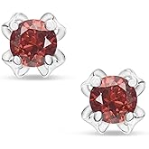 Natural Gemstone Birthstone 925 Sterling Silver Stud Earrings - Amethyst, Citrine, Garnet, Peridot, or Blue Topaz in Oval, Heart, or Round Shape - Gift for Women