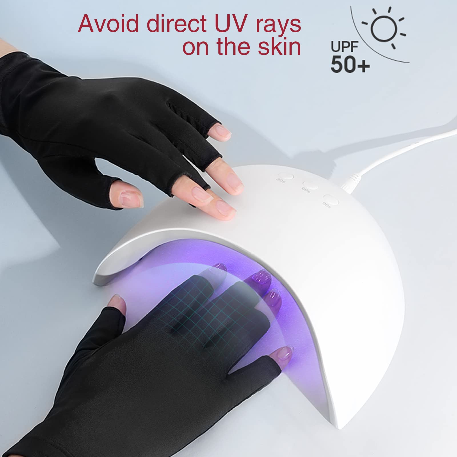 4 Pairs UV Protection Gloves for Gel Nails, UV Light Manicure Gloves for Nail Lamp