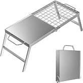 Skyflame Portable Stainless Steel Folding Campfire Grill | 2-in-1 Grate and Griddle, Collapsible Legs, Easy to Carry, Versatile Outdoor Backpacking BBQ Over Fire Pit Cooking