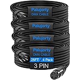 25 FT DMX Cable 4 Pack, Palujorty Coiled 3 Pin DMX Cable for DJ Lighting Fixtures