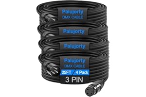 25 FT DMX Cable 4 Pack, Palujorty Coiled 3 Pin DMX Cable for DJ Lighting Fixtures