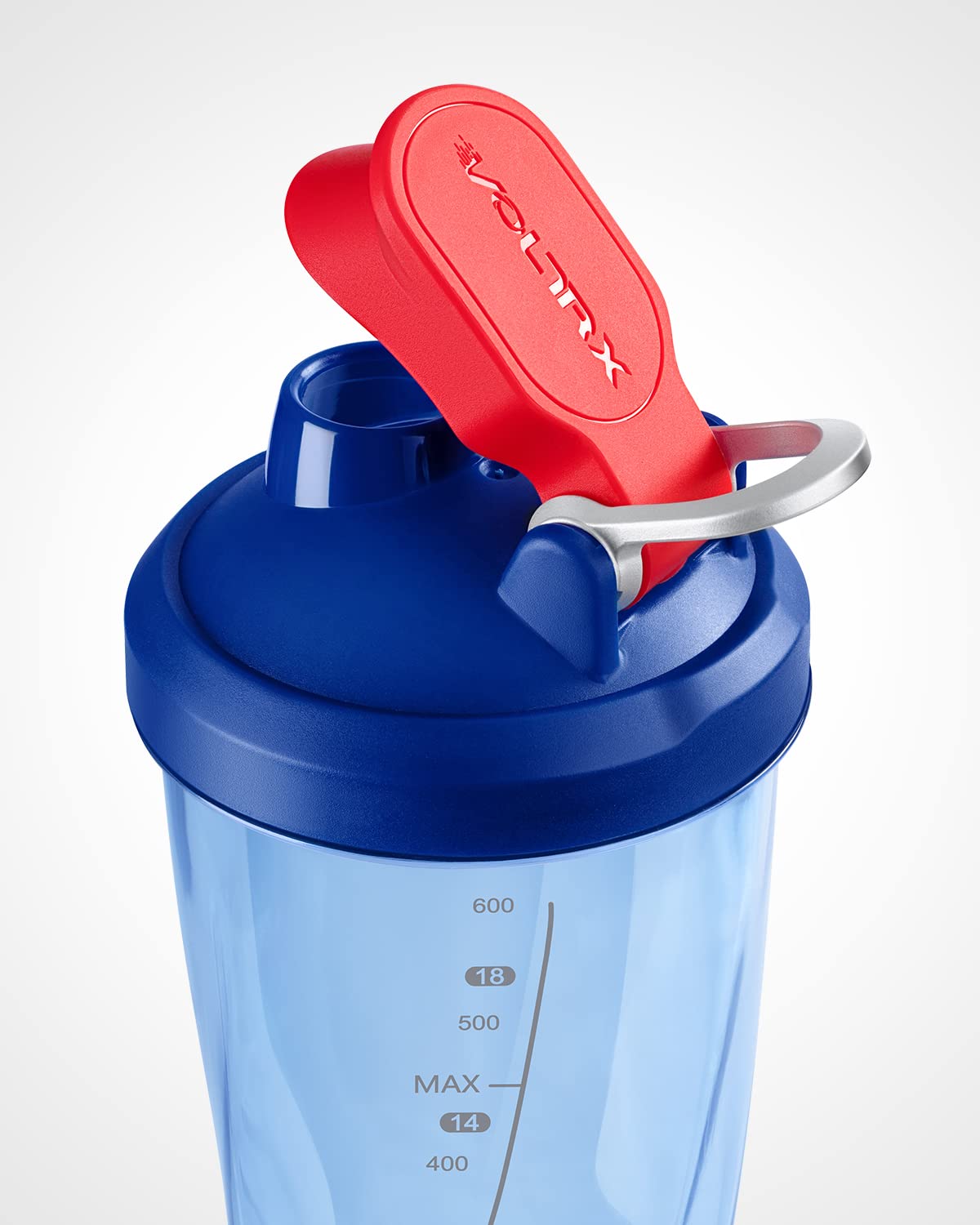 VOLTRX Electric Shaker Bottle - VortexBoost Portable USB C Rechargeable Protein Shake Mixer, Shaker Cups for Protein Shakes, BPA Free, Waterproof, Colored Light Base, 24 oz (Power Blue)