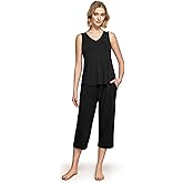 GYS Womens Pajama Set, Bamboo Viscose Pjs, Sleeveless Satin V-Neck Tank Top and Capri Pants 2 Piece Lounge Set
