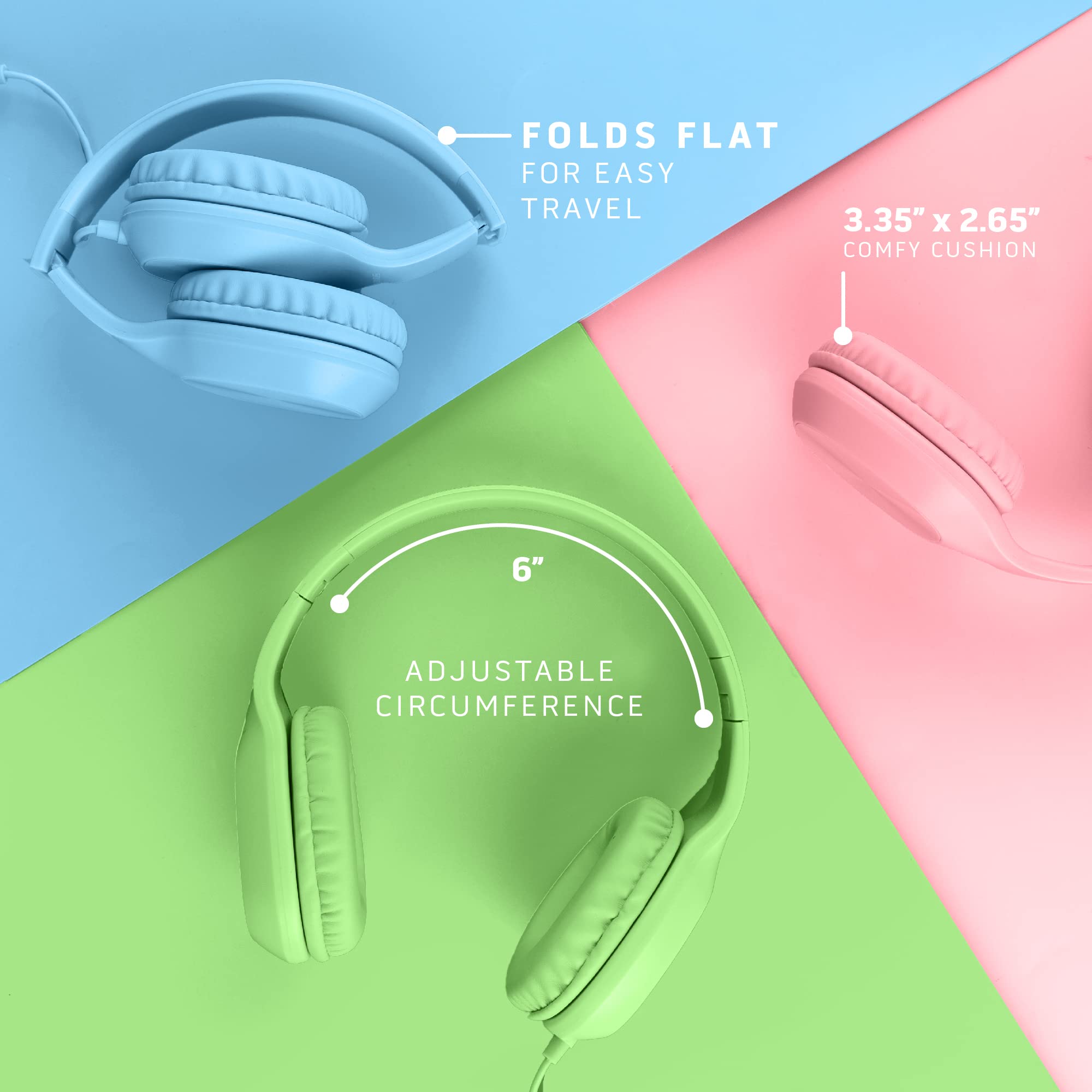 Kids Headphones for School Bulk Set 5-Pack On-Ear, 3.5mm, Wired Headphones for Schools & Libraries – Adjustable, Cushioned Wired Kids, (Mixed Colors)