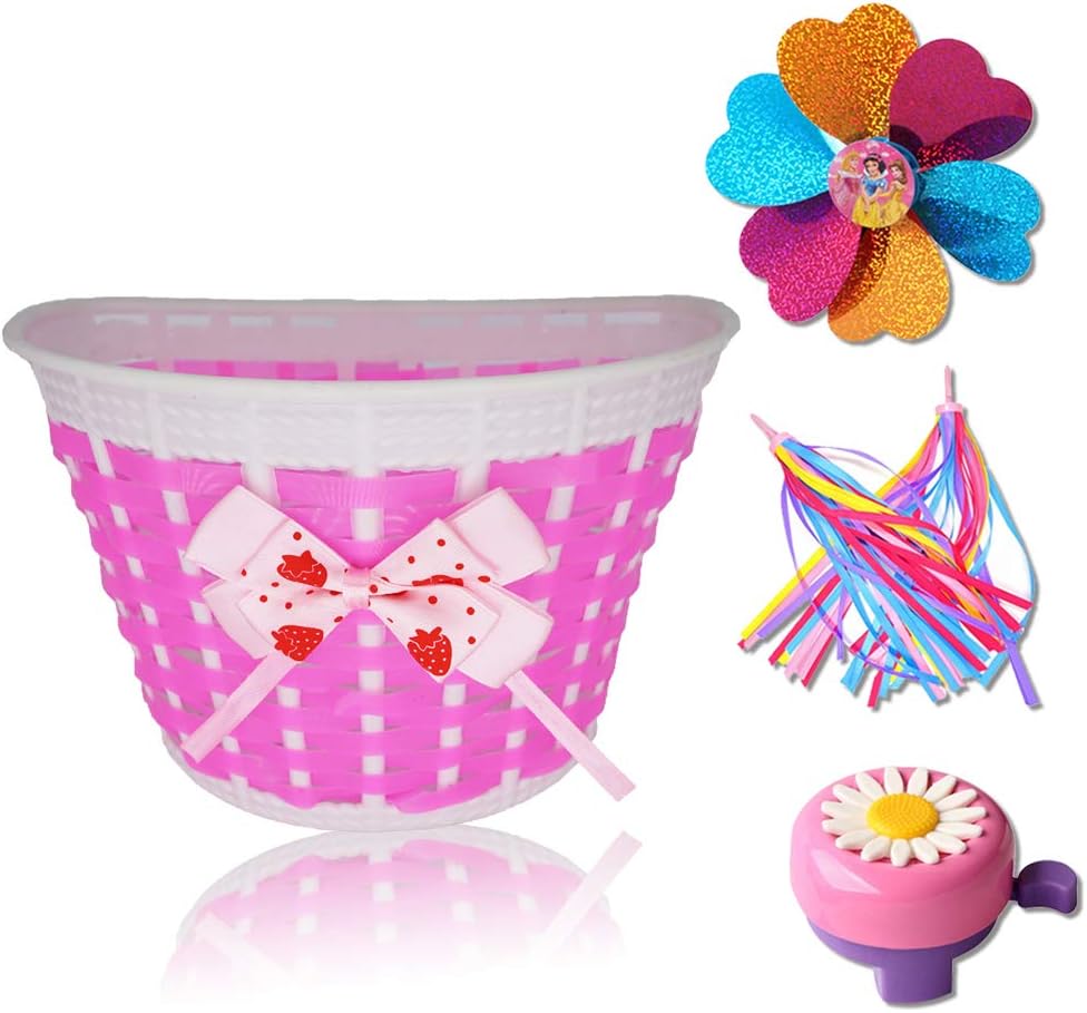 kortes 5pcs Children's Bike Accessories, Kids Bike Bell, Kids Bike Streamers, Bike Front Handlebar Basket, and Bike Windmill