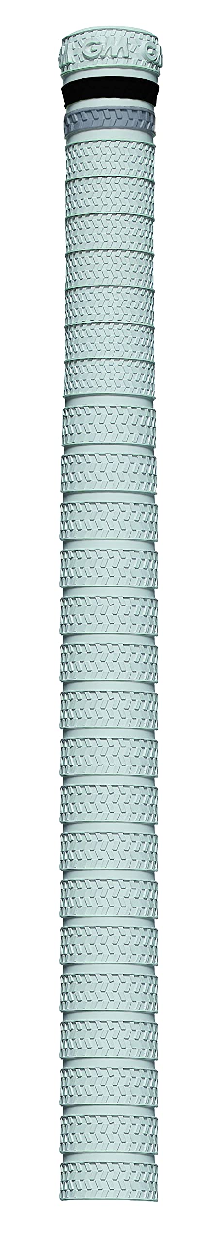 Gunn & Moore GM Cricket Bat Grips | TERRAIN | Premium Rubber with Tyre Pattern for Excellent Bat Control | Suitable for Virtually All Handle Sizes - 12" Long | 12 Pack | White - Black & Silver Hoops