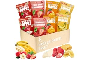 EGCINA Large Freeze Dried Fruit Snacks Variety Pack - 8 Single Bags with Apple, Mango, Strawberry, Banana - Gluten Free, Portable Snack for Kids School Lunch, Travel, Office - No Sugar Added (4.65oz/132g)