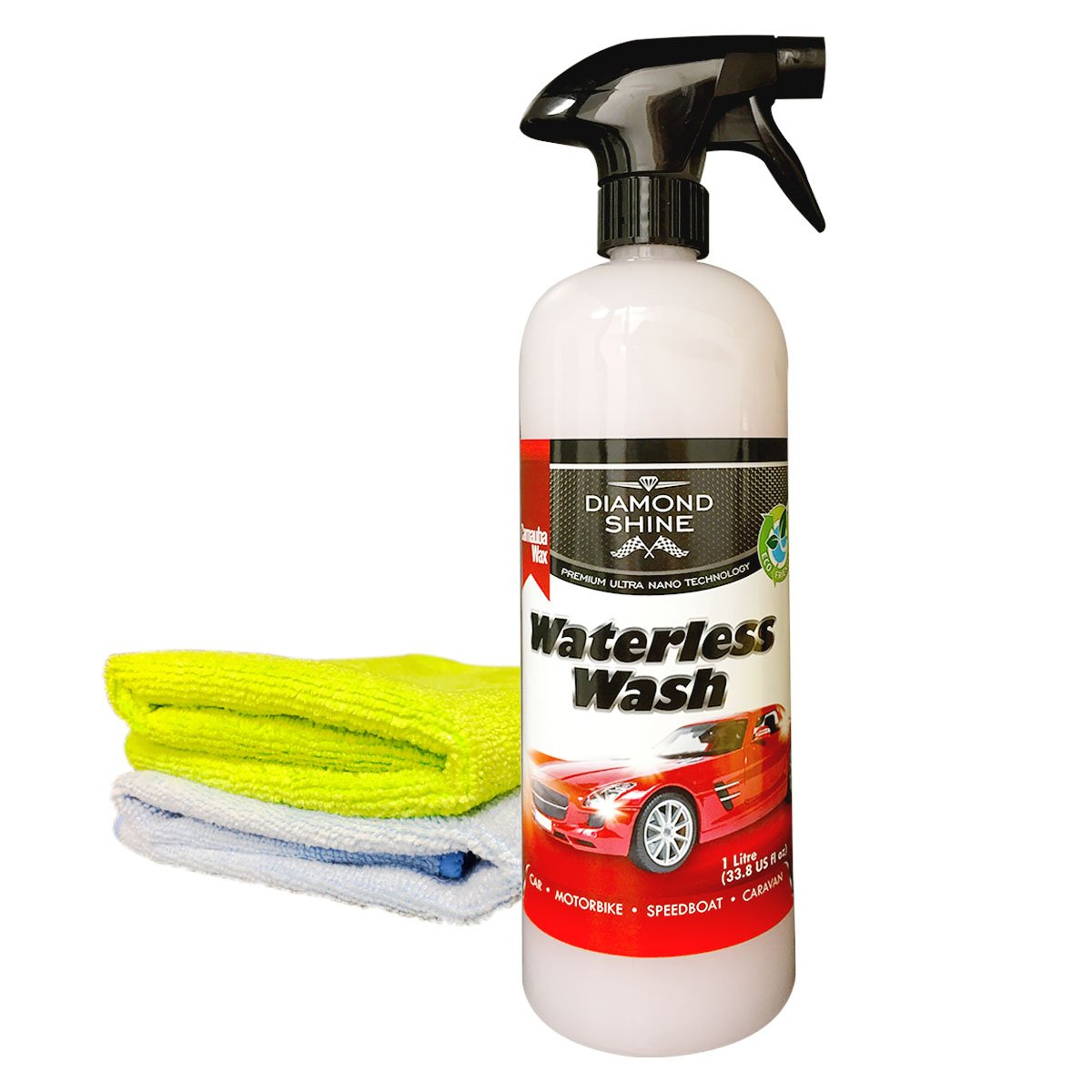 Waterless Wash and Wax Car Cleaner (1 Litre Bundled with 2 Microfibre