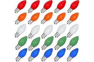 GOOTHY 25 Pack C7 Multicolor Christmas Replacement Bulbs, Multicolor Ceramic Light Bulbs for Christmas Outdoor Patio Indoor String Lights, C7/E12 Candelabra Base, 5 Watt- Multicolor