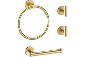 4-Piece Bathroom Hardware Set, Brushed Gold Bathroom Hardware Accessories Set Include Toilet Paper Holder,Towel Ring and 2 To