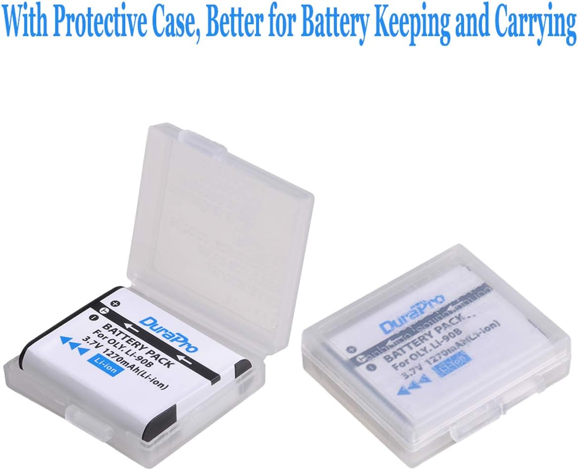 DuraPro 2Pcs LI-90B LI-92 DB-110 Battery + LCD USB Charger for Ricoh GR III WG-6; Olympus Tough TG-5, TG-Tracker, SH-1, SH-2 - Image 3