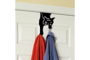 Evelots Cat Over The Door Hooks for Hanging - Black - Over The Door Organizer - Strong Metal Hooks