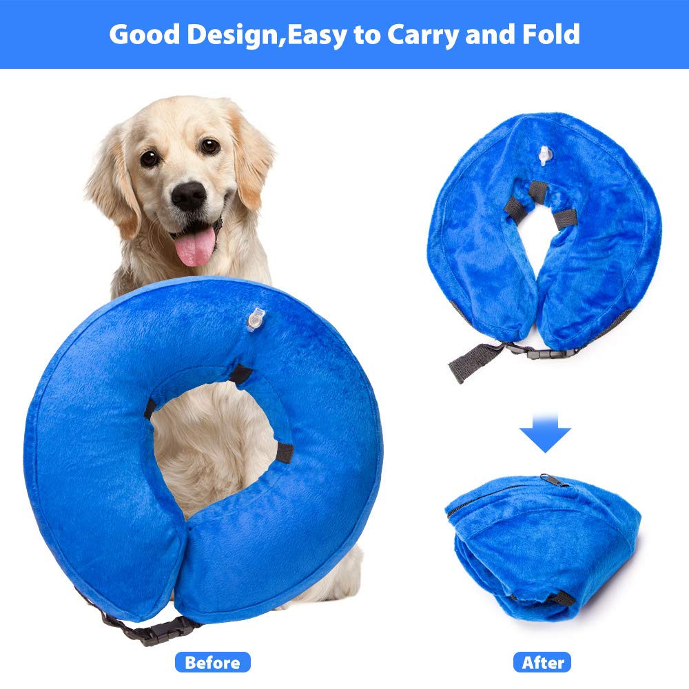 Holysteed Dog Inflatable Collar Protective Dog Collar Pet E-Collar Design to Prevent Pets from Biting and Scratching at Injuries,Stitches, Wounds, and Rashes Blue - Extra Large