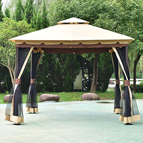oldzon 2-Tier 10'x10' Gazebo Canopy Tent Shelter Awning Steel Patio Garden Outdoor with Ebook