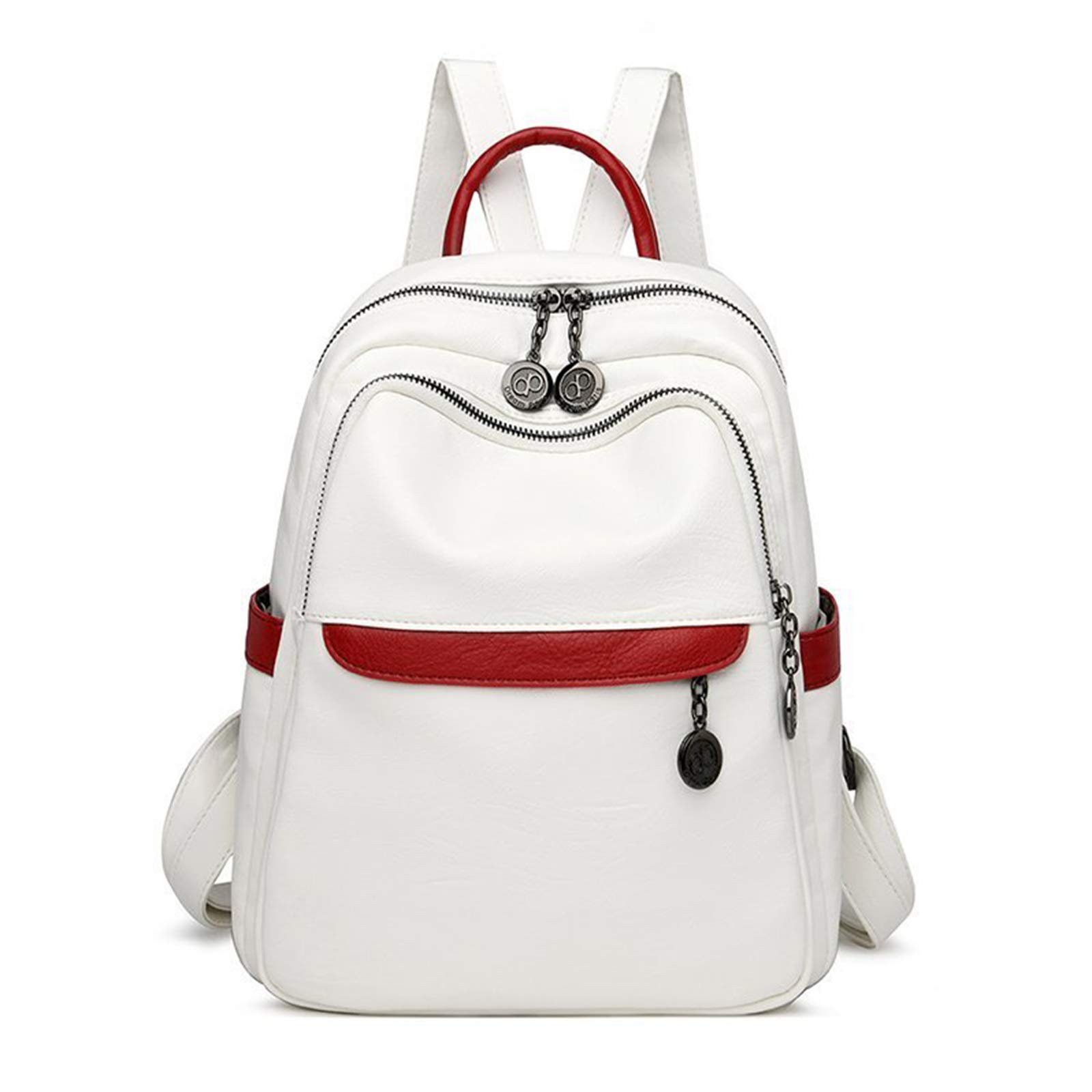 FANDARE Leather Backpack Women Fashion Daypack Girl Waterproof School Bag Ladies Rucksack Bookbag for University College Work Travel Shopping Knapsack White