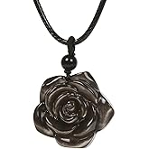 Justinstones Natural Sliver Obsidian Carved Rose Flower 30mm Pendant For Lover Chakra Healing Necklace 22 inch