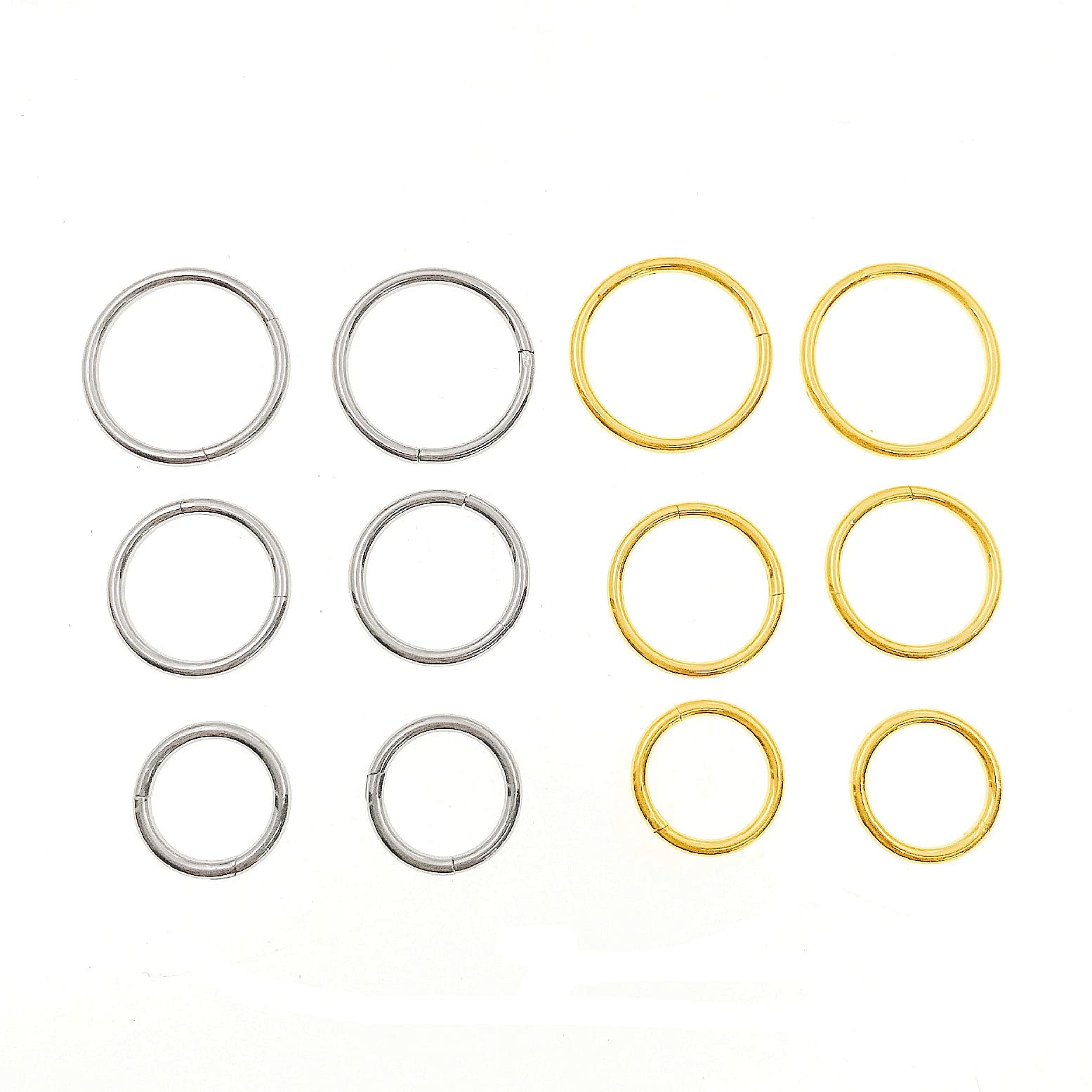 JZK 12 Pcs Assorted Size Nose Ring Hoop Set, Titanium Steel, Hypoallergenic, Unisex Piercing Jewellery