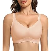Scalloped Bras No Underwire Padded Push Up Wireless V Neck Seamless Back Smoothing Bra with Support