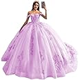 Mouccy Sparkly Lace Pearly Quinceanera Dresses Puffy Beaded Sweet 16 Ball Gown Tulle 3D Floral Off Shoulder Prom Gown XXF047