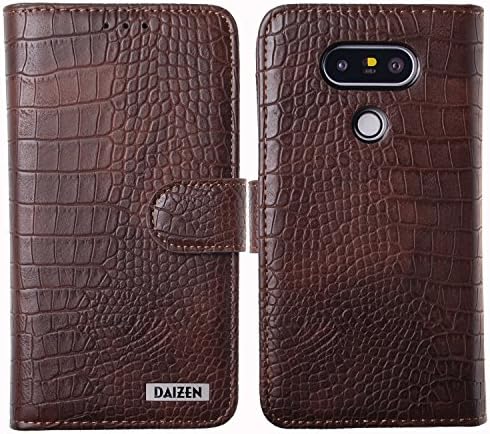 [Vintage Crocodile Brown] Bi-Fold Flip Cover [Book Wallet] Leather Case [6 Card Slot] Cover For LG G5