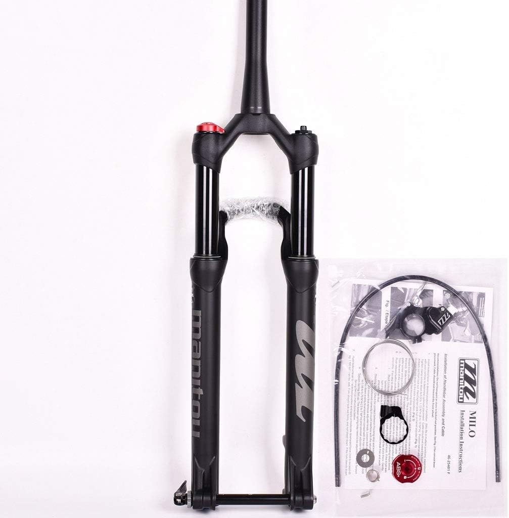 MDZZ 27.5/29 Inch Suspension Fork, 1-1/8' (28.6mm) MTB Bike Cone Tube Barrel Shaft 15MM Shoulder Control Disc Brake 100mm