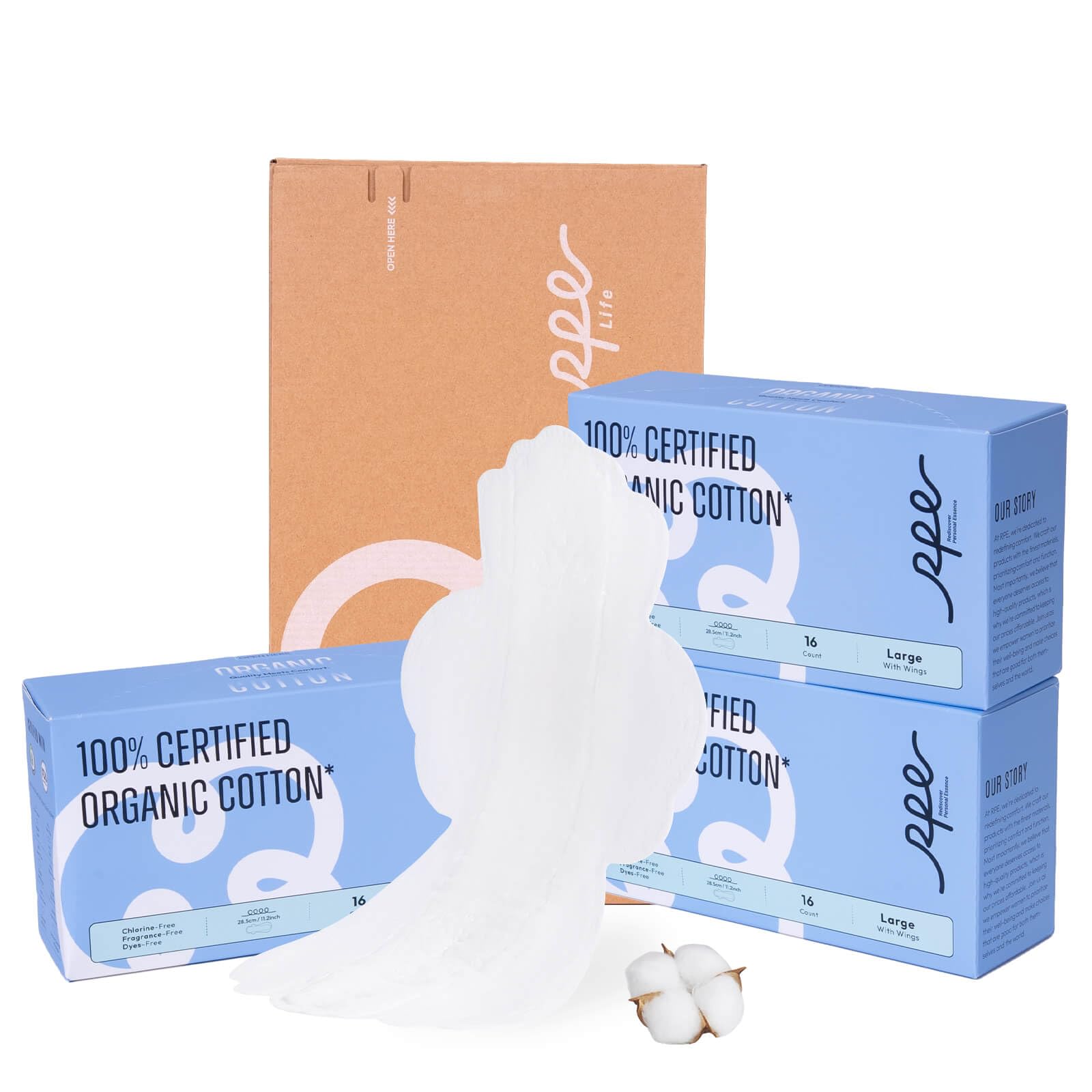 Photo 1 of 100% Large Organic Pads for Women, Ultra Thin Heavy Flow Sanitary Napkins with Wings, Unscented Cotton Pads, Super Absorbency Feminine Extra Coverage Menstrual Period Pad (Large, Size 4, 48ct)