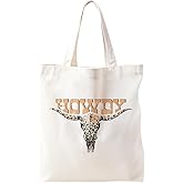 Zeghk Canvas Tote Bag For Women, Cow Skull Gifts Cowgirl Gifts Western Tote Bag Reusable Grocery, Birthdays Gift for Women