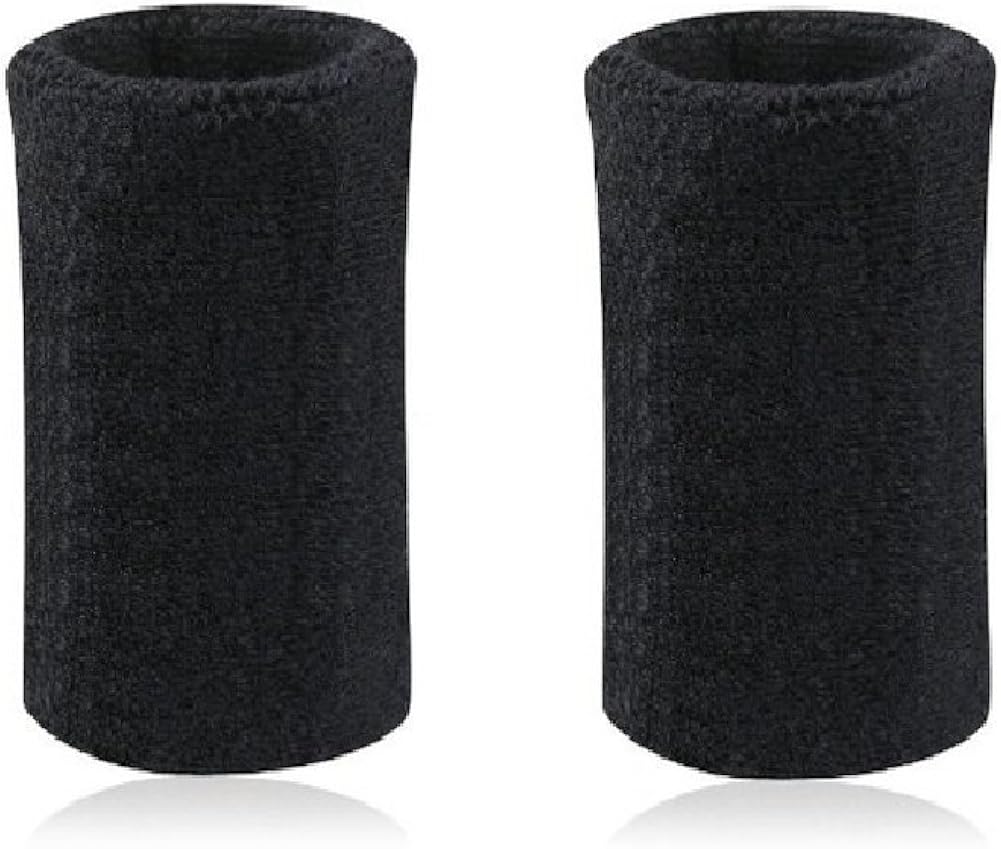 Mcolics 6' Inch Wrist Sweatband in 11 Athletic Cotton Wristbands Armbands (1 Pair) (Black): Clothing
