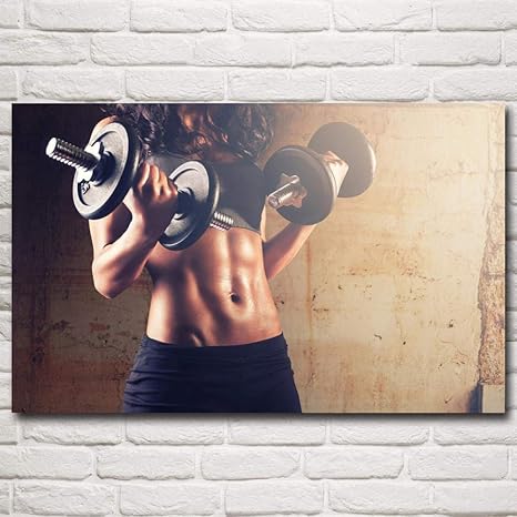 Amazon Co Jp フィットネスモデル女性ボディービル運動スポーツアートシルクポスタープリントジムホームリビングルーム装飾写真壁絵画50 70センチメートル フレームなし ホーム キッチン