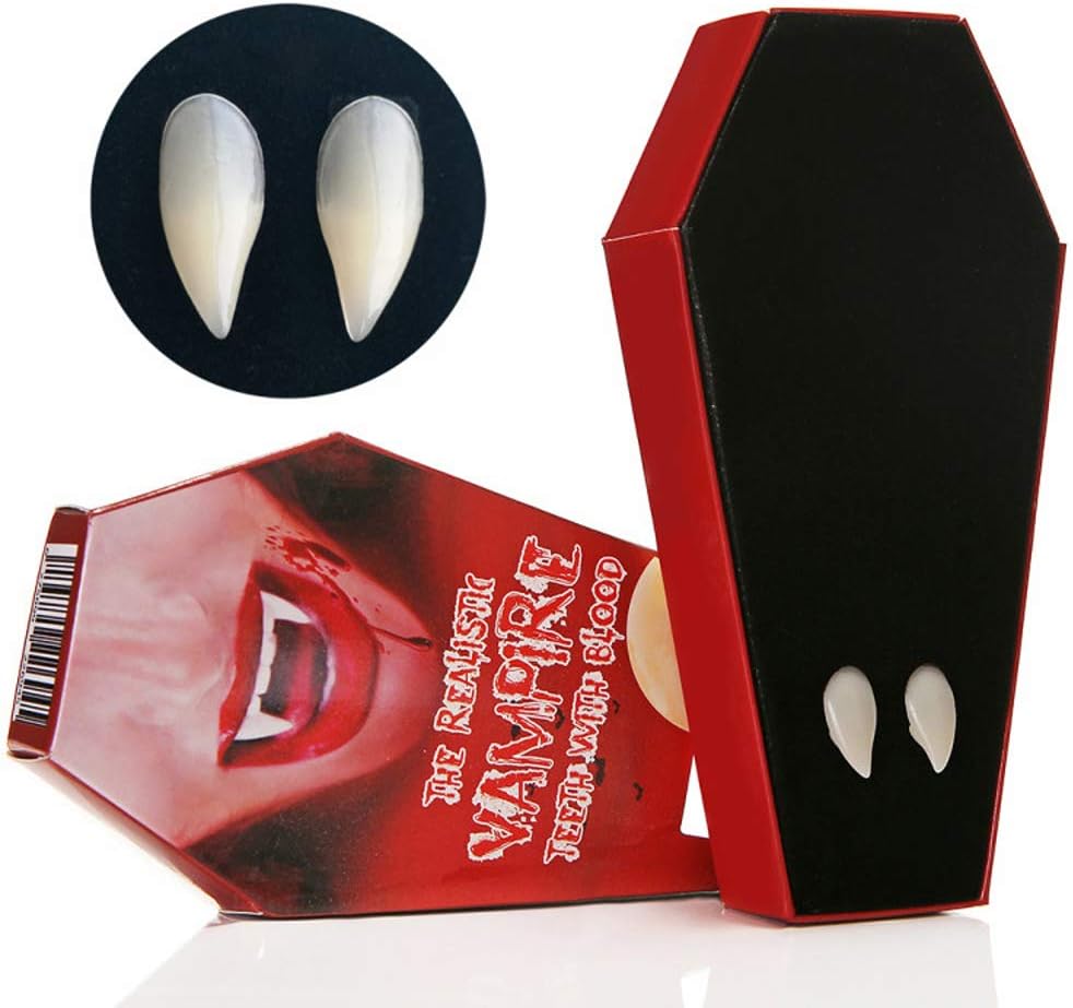 ZTHT Vampire Fangs with Adhesive 2 in 1 Kit, [Like Natural Real Teeth] Vampire Teeth Resin Teeth Accessories Fangs Suit for Kid and Adult