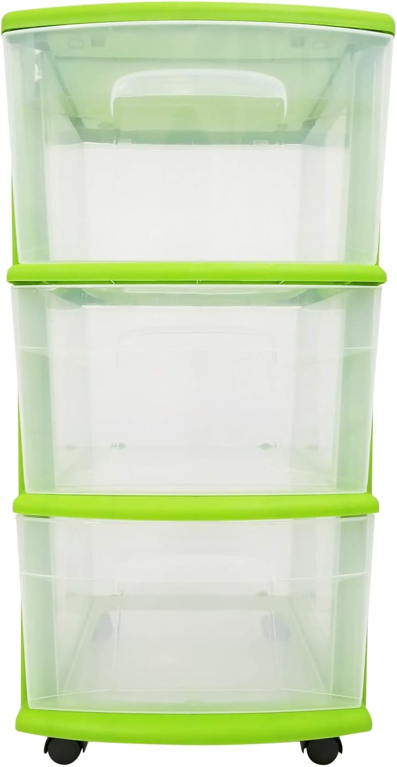HOMZ Medium Width Plastic Storage 3 Drawer Cart, Bold Lime: Home & Kitchen