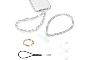 Casecond 2 pcs Phone Charm with Gold Metal Chain Detachable Phone Lanyard Hand Wrist Strap Wristlet Adjustable Phone Grip Strap with 3 Patches Tether Universal for iPhone 16 Pro Max 15 Charms Silver